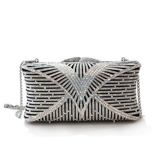 LO2362 - Imitation Rhodium White Metal Clutch with Top Grade Crystal in White