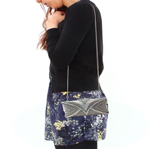 LO2362 - Imitation Rhodium White Metal Clutch with Top Grade Crystal in White
