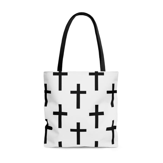 Large Tote Bag White and Black Seamless Cross Pattern